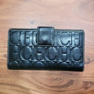 Carolina Herrera signature embossed black leather wallet